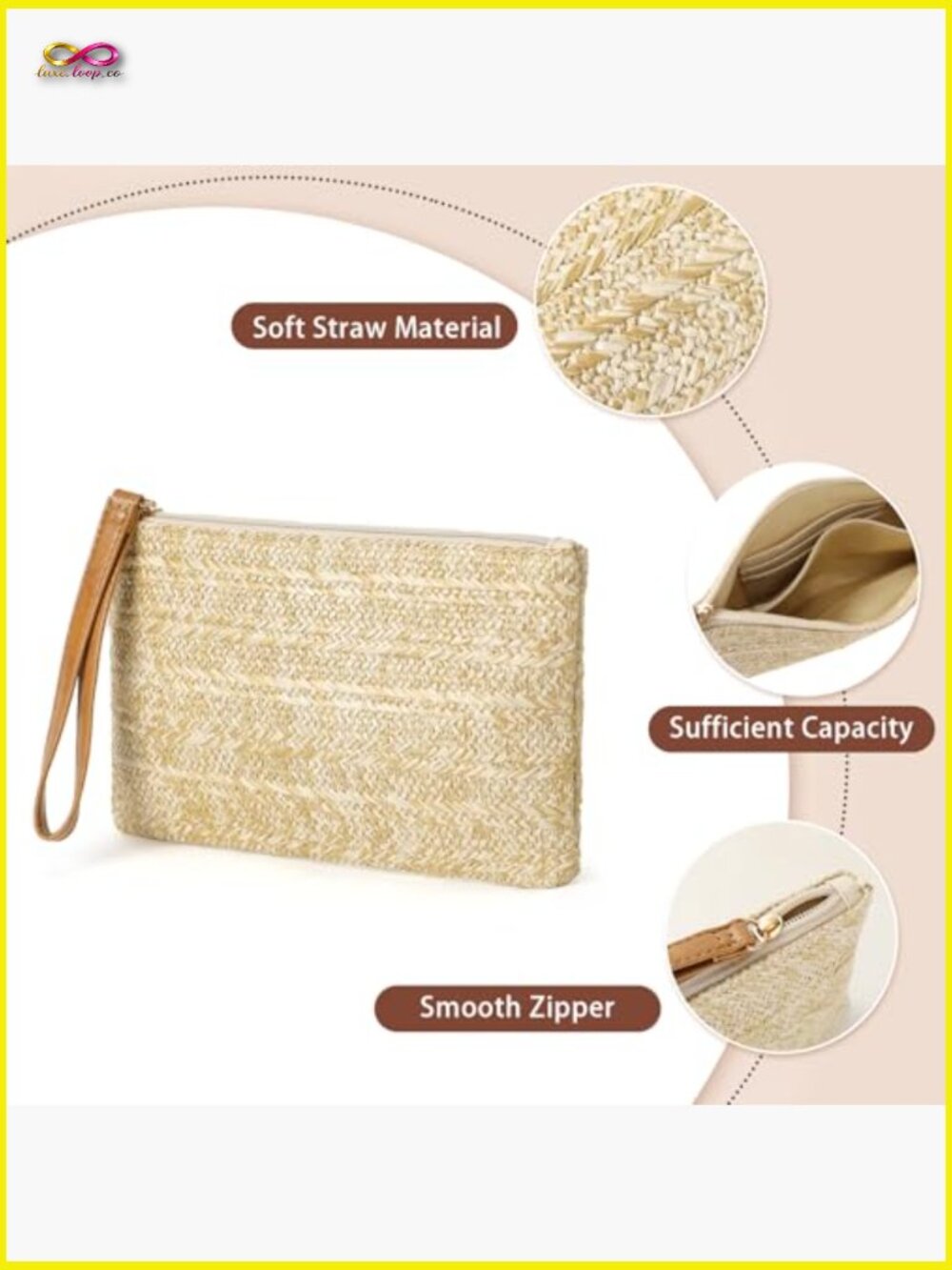 Bohemian Woven Straw Wristlet Clutch Beach Purse Lightweight Summer Handbag Boho - Picture 5 of 7
